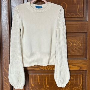 M.i.h. Jeans Lova Cream Knit Balloon Sleeve Pullover Knit Sweater, XS